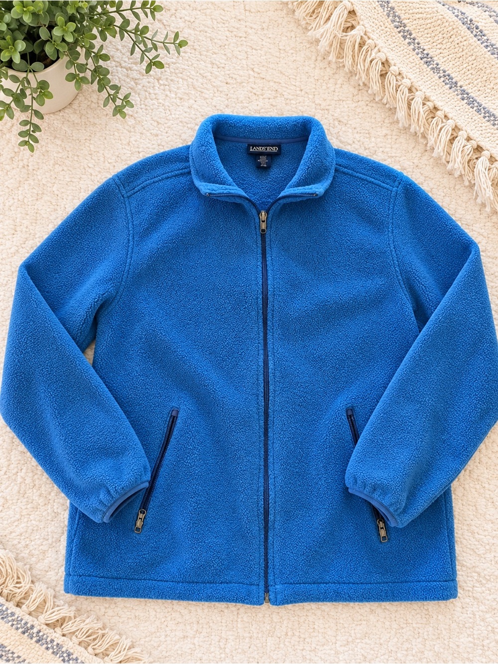 Lands' End Royal Blue Teddy Fleece Full-Zip Jacket